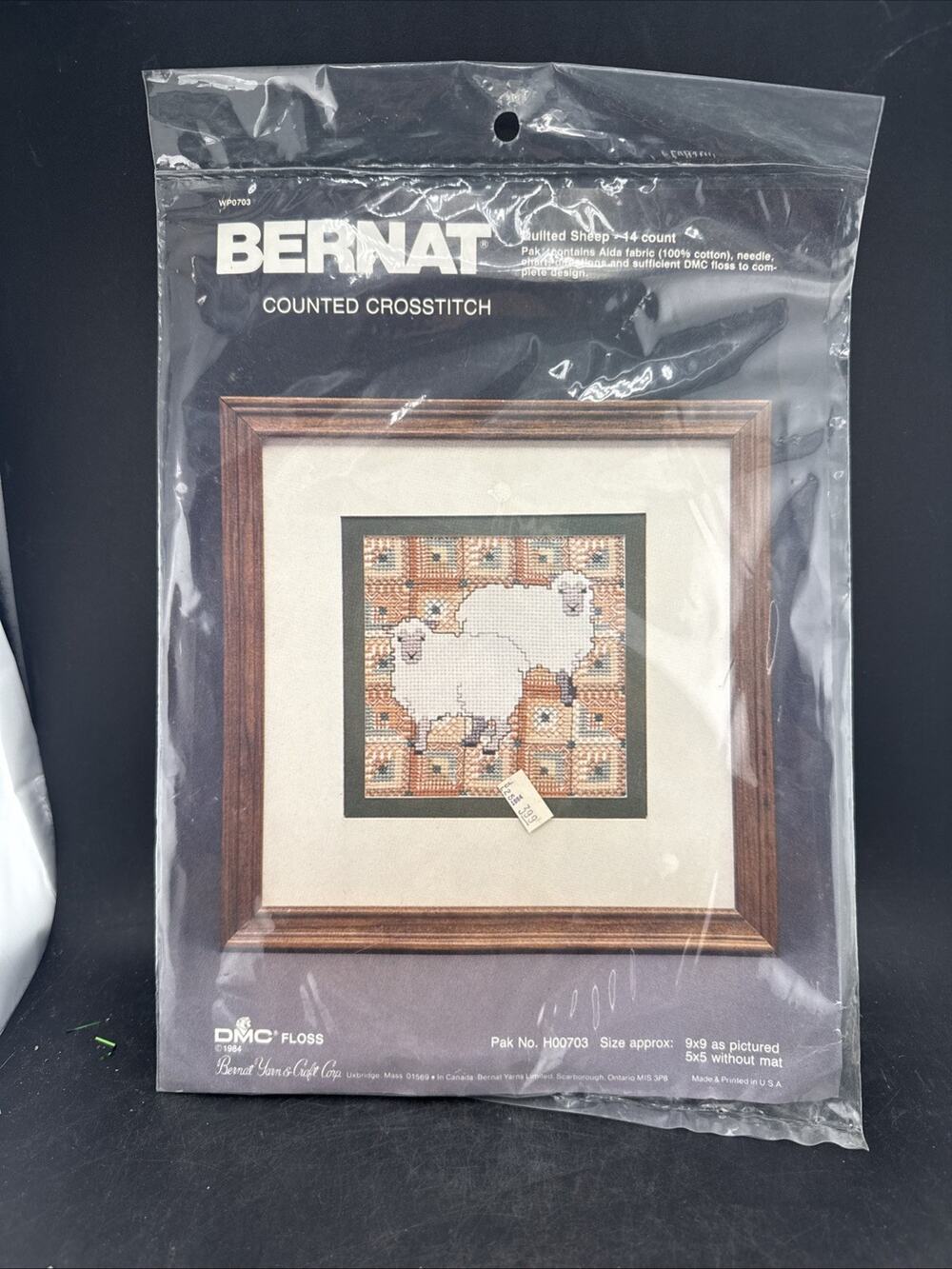 Vintage Bernat Counted Cross Stitch Kit Quilted Sheep Farm Folk Art Sealed